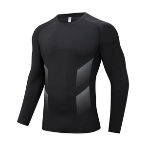 Men <b>Long</b> Sleeve Compression <b>T</b>-<b>Shirt</b> <b>Black</b> Quick Dry Breathable Slim Fit O-Neck Knitted Polyester Sporty Top - Product Image 1