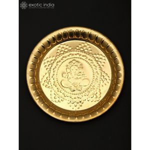 จานประกอบพิธีกรรมพระพิฆเนศขนาด8นิ้วทำด้วยมือทำจากทองเหลืองของตกแต่งบ้านแบบอินเดียดั้งเดิม - Product Image 2