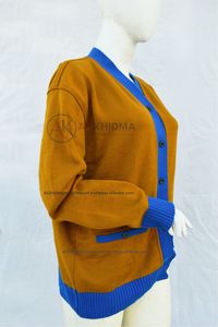 <b>Mustard</b> School <b>Jumper</b> V Neck Cardigan Knitted Fabric Acrylic Wool Anti-Pill Custom Clothing Autumn Embroidery - Product Image 4