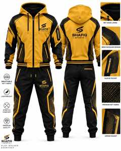 Shafiq Sports Unisex Solid Yellow Black Tracksuits Full Zip Hooded Breathable Mesh Athletic Wears Side Pockets Loose Fit Winter - Product Image 3