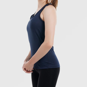 Women's Navy Blue Sleeveless Tank <b>Top</b> Solid Color Scoop Neck Knitted Quick Dry Sporty Fit Regular Length - Product Image 2