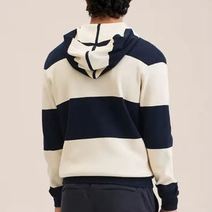 Sweat à capuche OEM pour homme, noir et blanc rayé, couleurs contrastées, mélange de coton doux, long, décontracté, grande taille, sweats personnalisés pour hommes - Product Image 6