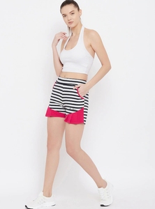Shorts de Punto a Rayas de Cintura Alta para Mujer, Cintura Elástica, Transpirables, Ajuste Casual, Mezcla de Algodón y Spandex - Product Image 5