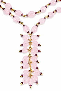 Custom Rhodium Plated <b>Necklace</b> Rose Quartz Bead <b>Ruby</b> Station Dual Layer Y Lariat Vine Cluster Drop Chain Women Luxury Gift - Product Image 2