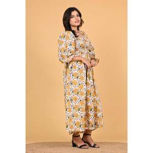 Vestido Maxi de Algodón Indio con Estampado Floral para Mujer, Estilo Boho, con Mangas Largas Fruncidas, Vestido Informal de Verano para Fiestas - Product Image 4