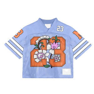 Camiseta deportiva retro personalizada de secado rápido y absorción de humedad con cuello en V para hombre, camiseta corta de fútbol con malla, camiseta cuadrada holgada tipo jersey. - Product Image 4