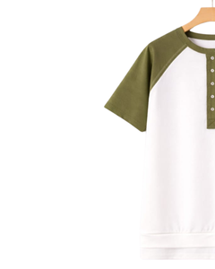 Women White Olive Green Raglan Sleeve Henley T Shirt Cotton Blend Short Sleeve Casual Summer <b>Top</b> Comfortable Lightweight Tee - Product Image 3