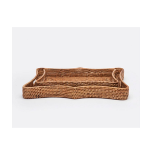 Plateau de service artisanal en rotin de qualité supérieure avec poignée en bois massif, en osier naturel écologique pour le thé, le café, la salle à manger, design rustique - Product Image 1