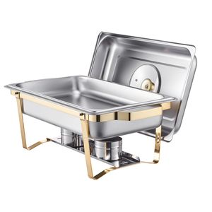 Set da Buffet in Acciaio Inossidabile da 8 Qt, 4 Pezzi, con Scaldavivande Rettangolare Manuale a Temperatura Controllata e Coperchio in Vetro - Product Image 1