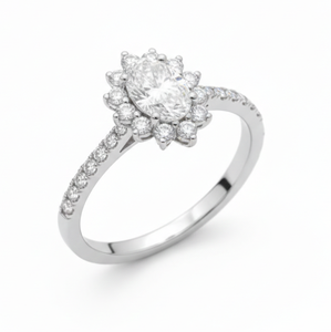 Anillo de Compromiso de Oro Blanco de 14K y 18K al por Mayor, Anillo Elegante de Plata de Ley 925 con Diseño de Halo de Diamantes Ovalados para Mujer, Anillo de Diamantes con Forma de Flor - Product Image 1