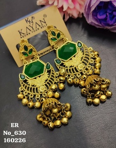 ต่างหูระย้าทรงเรขาคณิตชุบทองโบราณ ประดับพู่ห้อย สไตล์อินเดียดั้งเดิม เหมาะสำหรับเจ้าสาวในงานแต่งงาน - Product Image 2