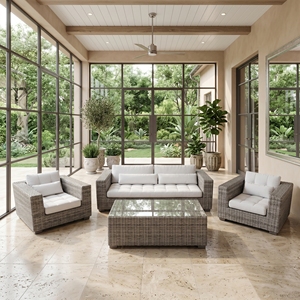 Saint Martinez Patio Setss Mahogany Wood Kuboo Rattan Grey Weaving Ksvw Fabric <b>Sofa</b> Chairs Coffee Table Luxury Outdoor Furniture - Product Image 4