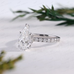 Bague de fiançailles taille poire avec diamant à griffes partagées, bague de mariage solitaire en or blanc, bijou fin en forme de goutte d'eau - Product Image 2