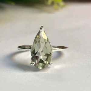 Belle bague en prasiolite verte en argent sterling 925 faite à la main bijoux en pierres précieuses Art déco pour femmes - Product Image 1