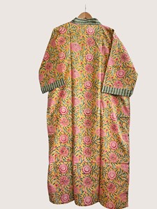 Bata Larga Estampada Floral para Mujer, Manga Tres Cuartos, Cuello en V, 100% Algodón Suave, Estilo Casual de Primavera, Cierre con Cordón - Product Image 5