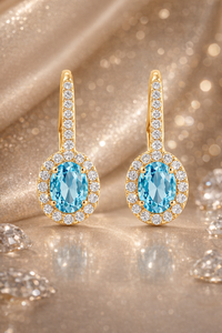 <b>Blue</b> Topaz Oval <b>Earrings</b> 925 Sterling Silver Handmade Gemstone Halo Gold Plated <b>Earrings</b> For Women Jewelry - Product Image 3