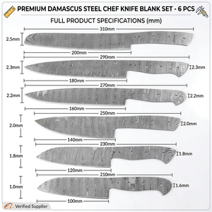 SAZ ENTERPRISES Ensemble de 7 lames de couteau de cuisine en acier Damas faites à la main, ambidextres, finition haute brillance, compatibles lave-vaisselle - Product Image 6