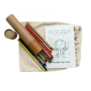 Pack promotionnel d'entreprise le plus vendu : Stylo, crayon, carnet et potli plantables – Cadeau promotionnel spécial Journée de la Terre - Product Image 1