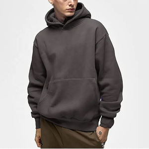 เสื้อฮู้ดดี้โอเวอร์ไซส์สีเทาเข้มสำหรับผู้ชาย ทรงหลวมไหล่ตก มีกระเป๋าจิงโจ้ รับผลิตแบบ OEM ODM ขายส่งเสื้อผ้า - Product Image 1