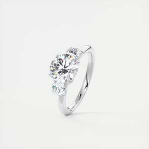 2.50 Ct Royale Round Floral Three <b>Stone</b> Engagement Ring With Round Diamonds In 14K White Gold - Product Image 2