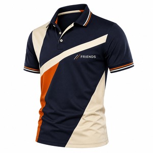 Camiseta de Manga Corta para Hombre, de Algodón Premium, Transpirable, en Color Azul Marino, Beige y Naranja, Estilo Casual, Tejido de Punto, Corte Regular, Servicio OEM - Product Image 3