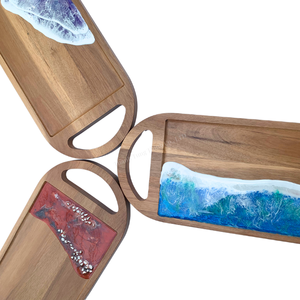 Bandeja de Servir de Madera Hecha a Mano con Incrustaciones de Resina con Diseño de Olas Oceánicas, Decoración de Cocina Estilo Costero - Product Image 5