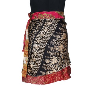 Trending In European Market Women Wear Indian Sari Silk Mini <b>Skirt</b> Fabulous 2 Layer <b>Wrap</b> <b>Around</b> Hippie Silk Mini <b>Skirt</b> - Product Image 4