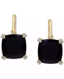 Orecchini pendenti con accento di onice e diamanti in argento Sterling placcato oro 14k | Macacy's - Product Image 3
