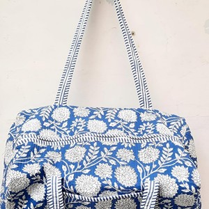 <b>Indian</b> Handmade Luxury Lightweight Block Print Quilted Cotton Duffle Bag Pink Floral Cotton Duffel Bag with Striped - Product Image 2
