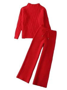 Conjunto de 2 Piezas de Punto para Invierno, Suéter Suave de Cuello Alto, Traje Informal con Pantalones Anchos, Traje Deportivo Cálido y Sólido, Nuevo - Product Image 3