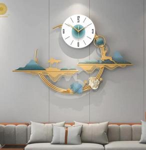 Contemporary Metal Wall <b>Clock</b> Scenic Design Gold Leaf Analog Quartz Silent Living Room Decor Hanging Two Piece - Product Image 5