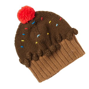 Kids Cute Cupcake Beanie <b>Hat</b> Brown Knit <b>Pom</b> <b>Pom</b> Sprinkles Winter Cap - Product Image 5