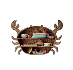 Cute crab seagrass wall shelf kid handwoven rattan wicker shelves nursery <b>toy</b> organizer <b>storage</b> <b>basket</b> decor wholesale online sh - Product Image 2