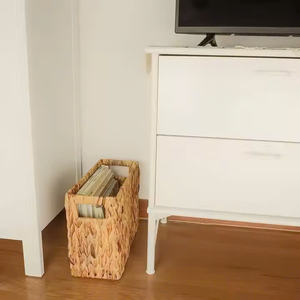 <b>Rectangular</b> wall-mounted <b>basket</b> for magazines and books, woven from natural water hyacinth, for storing household items. - Product Image 5