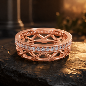 Anillo de Eternidad de Diamantes de Lujo en Oro Rosa con Diseño Geométrico Calado y Piedras Redondas Brillantes - Product Image 1