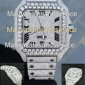 Montre automatique mécanique en acier inoxydable avec testeur de diamant VVS, Moissanite, entièrement sertie de diamants - Product Image 1