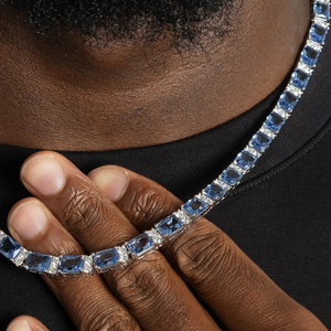 Moissanite Blue Tennis <b>Necklace</b> Silver Iced Out Chain Mens Hip Hop Jewelry Luxury Statement Gift <b>Fashion</b> <b>Necklace</b> - Product Image 4