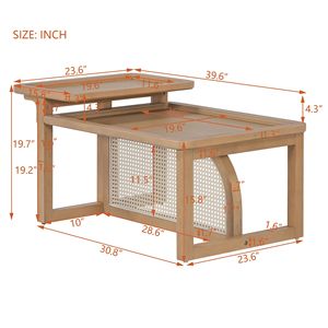 Set di 2 tavolini da caffè moderni in rattan, legno e MDF, colore naturale - Product Image 6