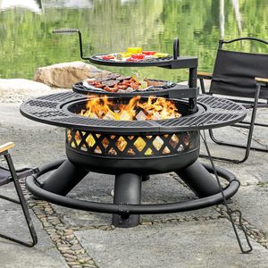 <b>Fire</b> Pit with Dual Grills Wood Burning BBQ Firepit with Lid Poker Large Heavy Duty Patio Heater Bonfire - Product Image 3