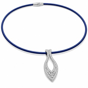 18K White Gold Lab Grown Diamond Double Marquise Pendant Blue Rubber Cord <b>Necklace</b> IGI Certified Custom Luxury - Product Image 4