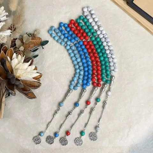Chapelet musulman en résine turquoise, écologique, fait main, avec pompon islamique, 8 mm, pour la prière - Product Image 1