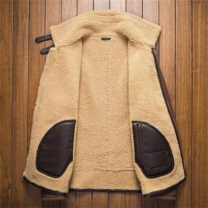 High-quality Winter Sale Casual Bomber Mens Wear Shearling <b>Fur</b> <b>Real</b> Sheepskin Genuine Waterproof Breathable Washed Zipper OEM - Product Image 5