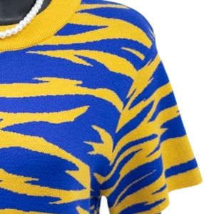 Robe bleue et or Sigma Gamma Rho, élégante robe trapèze à manches courtes pour femme, tenue de sororité tendance, tenue de fête personnalisée - Product Image 4