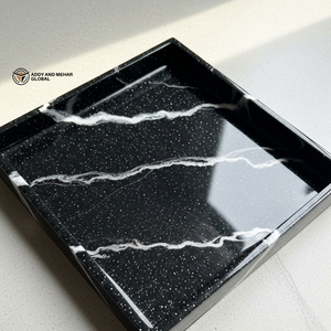 Luxury <b>Black</b> Marble Resin <b>Tray</b> with Gold Leaf Accent | Premium Decorative Serving <b>Tray</b> - Product Image 3