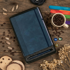 Aurelux Premium Blue PU Velvet Case Bound <b>Diary</b> Ballpoint Pen Gift Set 192 Pages Laser Engraving Professional Corporate Gifting - Product Image 6