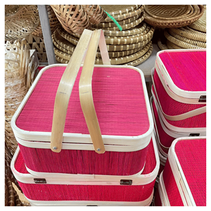 Cesta de regalo de bambú de Vietnam, caja ecológica de bambú con detalles de ratán para regalos festivos, cesta gourmet, set de exhibición artesanal - Product Image 2