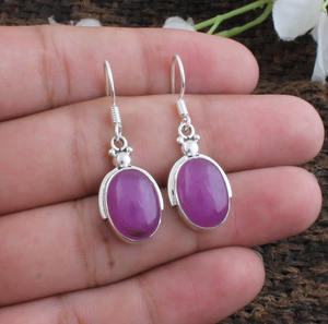 Boucles d'oreilles pendantes en jade violet naturel, argent sterling 925, bijoux de luxe en pierres précieuses pour les occasions de mariage et de fête - Product Image 1