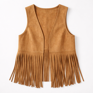 Cape en daim à franges personnalisée en gros |   Fabricant OEM et fournisseur de commandes en gros pour les gilets pour femmes - Product Image 5