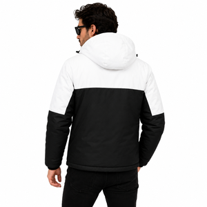 Custom Men's Winter Waterproof Hooded Puffer <b>Jacket</b> Windproof Insulated Outdoor Thermal Coat Black <b>White</b> Full Zip Parka OEM ODM - Product Image 5