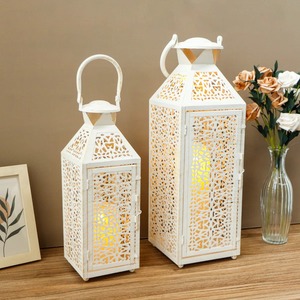 Decorative Antique Style Modern White Iron <b>Lantern</b> <b>Set</b> With Intricate Cutout Design For Home Decoration - Product Image 2